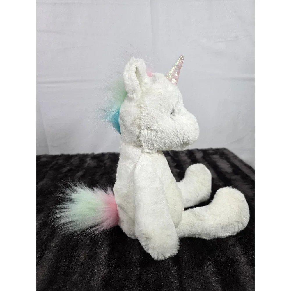 Pinky White Unicorn Plush Stuffed Animal Pastel Rainbow Mane Iridescent Horn